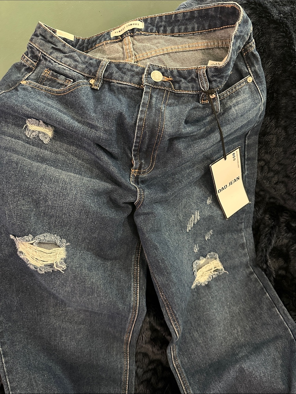 Almost Famous Dark Blue Distressed Dad Jeans